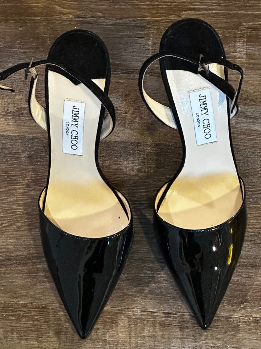 Jimmy Choo Patent Leather Black Erin Slingback Heels - Size 40 - Black